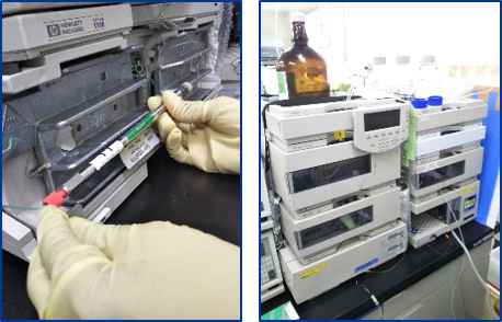 Left-Chromatography-column installation,
Right-HPLC instrument